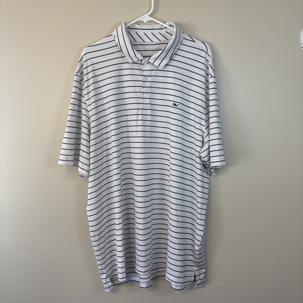 Vineyard Vines Performance Golf Polo White And Black Stripe Men's XXL